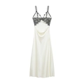 Elegante vestido de satén blanco con encaje negro en la espalda y tirantes finos - XS / Blanco Contraste Encaje Negro