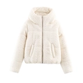 Winterjas met capuchon in beige met grof kabelpatroon en metalen ritssluiting - XS / Broken Wit