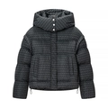 Doudoune courte à capuche gris foncé pour femme avec motifs géométriques et cordon - S / Noir