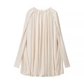 Robe poncho plissée crème élégante avec col rond et manches cape drapées - S / Milky blanc
