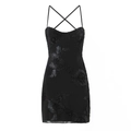 Détails d'une mini robe noire à doubles bretelles et appliques florales 3D texturées - Noir
