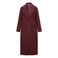 Women's slim fit burgundy long wool coat with classic lapels and eight-button closure - S / Burgundy