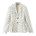 Gebroken witte damesblazer met zwarte stippen, peplum-zoom en dubbele rij knopen - XS / Wit