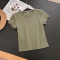 T-shirt slim fit verde salvia a maniche corte con trama a costine su gruccia - Verde Matcha