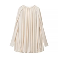 Elegante camicetta a pieghe color crema stile mantella con girocollo e maniche - S / Bianco Sporco