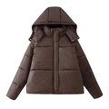 Chaqueta acolchada de mujer marrón oscuro con cuello alto y capucha aislada de invierno - S / Café