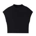 Detalle de chaleco de punto acanalado negro con cuello alto y costura diagonal - S / Negro