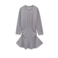 Vestido ajustado gris de manga larga con cuello redondo, pliegues y textura de punto - S / Gris