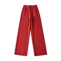 Pantaloni a gamba larga in maglia rosso scuro con vita alta elastica e coulisse - S / Borgogna