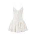 Mini abito bianco con spalline sottili in jacquard floreale e scollatura a V elegante - S / Bianco