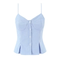 Vertical striped camisole top with front buttons and ruched sides in light blue and white - S / Blue and White Stripes