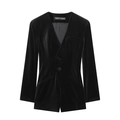 Dames jumpsuit van zwart fluweel in blazerstijl met dubbele knoopsluiting en een V-hals - XS / Zwart