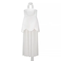Elegant white strapless maxi dress with pearl trim and halter neck detail for formal events - S / White
