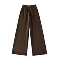 Thickened dark brown wide-leg drawstring sweatpants with high waist and straight cut - Coffee