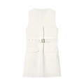 Minimalistisches weißes ärmelloses Kleid mit V-Ausschnitt, Gürtel und Klappentaschen - XS / Weiß