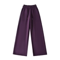 Deep purple wide-leg sweatpants with thick fabric and elastic drawstring waistband - S / Dark Purple