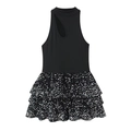 Dettaglio dell'abito nero con paillettes, strati di tulle e scollatura all'americana - Taglia S / Nero