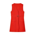 Rotes ärmelloses Midi-Kleid mit V-Ausschnitt, passendem Gürtel und praktischen Taschen - XS / Rot