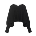 Short loose black round neck knit sweater with batwing sleeves and ribbed cuffs - S / Black