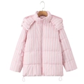 Dames gewatteerde jas met roze en witte strepen en capuchon voor winter - S / Roze Gestreept