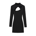 Abito aderente nero sexy a maniche lunghe con ritaglio sul petto e linea slim - S / Nero