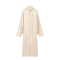 Elegante vestido largo de satén champán con manga larga y detalle de lazada - XS / Blanco Roto