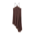 Robe nuisette en satin marron chocolat avec bordure en dentelle et ourlet asymétrique - Brun Foncé