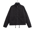 Damen Steppjacke in Schwarz mit Wellenmuster, Stehkragen und verstellbarem Kordelzug am Saum - XS / Schwarz