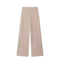 Oatmeal color high-waisted wide-leg trousers with central seams on white background - XS / Khaki Pants