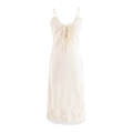 Elegant ivory satin backless dress with delicate lace patchwork and spaghetti straps - S / Apricot