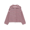 Detail of burgundy and pink striped knit sweater with lapel collar and silver zipper - S / Tops / Rose