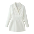 Vestido blazer blanco de manga larga con diseño de corsé entallado y detalles de costura - S / Blanco