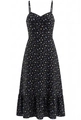 Abito midi nero a fiori con spalline sottili e bordo con volant dallo stile estivo - S / Nero Floreale