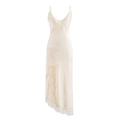 Elegante abito sottoveste in raso crema con bordo in pizzo e orlo asimmetrico - S / Albicocca