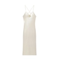 Elegante witte midi-jurk met pailletten, 3D-bloemdetail en gekruiste bandjes achter - XS / Melkwit