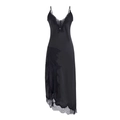 Elegante abito sottoveste nero in seta con scollo a V in pizzo e orlo asimmetrico - S / Nero