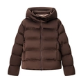 Women street fashion dark brown hooded quilted puffer jacket with full zip closure - S / Brown