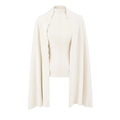 Minimalist beige shawl and turtleneck top set in soft knit fabric for a slim silhouette - S / Milky Apricot