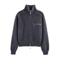 Chaqueta de punto gris oscuro para mujer con cuello alto y bolsillo con cremallera - S / Gris