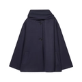 Elegant dark blue wool blend cape coat with a high neck scarf collar and button closure - XS / Navy Blue
