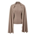 Taupe suede two-piece top set with ruffled edges and slim fit layering design - S / Khaki