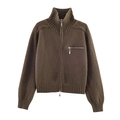 Chaqueta de punto marrón oscuro con cuello alto, puños acanalados y doble cremallera plata - S / Marrón