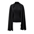 Slim fit black mock neck base layer top with delicate lettuce edge collar detail - S / Tops / Black
