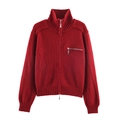 Red knit zip-up cardigan with stand collar and metal zipper pocket in loose fit - Red