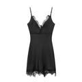 Elegante abito sottoveste in raso nero con pizzo delicato e spalline sottili regolabili - S / Nero