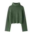 Pull en maille épaisse vert foncé à col roulé avec poignets côtelés et épaules tombantes - M / Vert