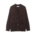 Gilet en maille épaisse pour femme avec col en V, moucheté de couleurs et boutons - S / Marron Foncé Moucheté
