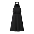 Détail de la robe licou noire en satin avec taille haute plissée et silhouette trapèze élégante - Noir