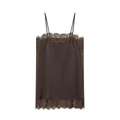 Camisole en satin marron foncé avec dentelle et fines bretelles sur fond blanc - XS / Café