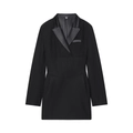 Robe blazer noire élégante à manches longues avec revers en satin et coupe cintrée - S / Noir